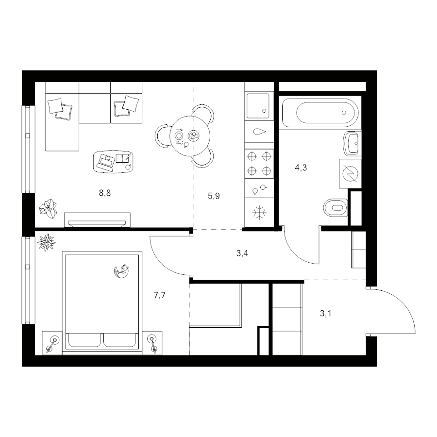 1 ккв 35,9 м²