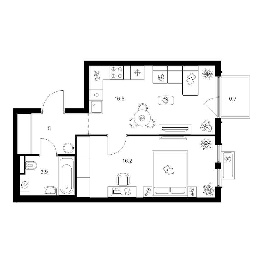 2 ккв (Евро) 42,4 м²