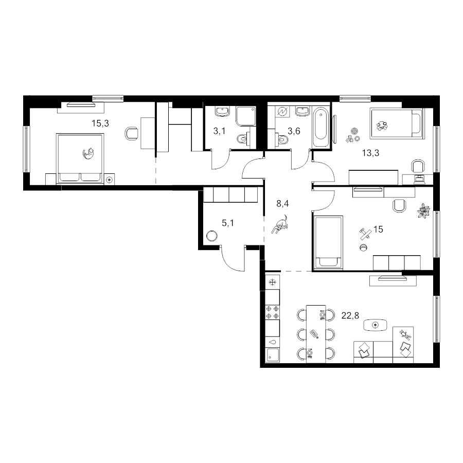 4 ккв (Евро) 95,1 м²