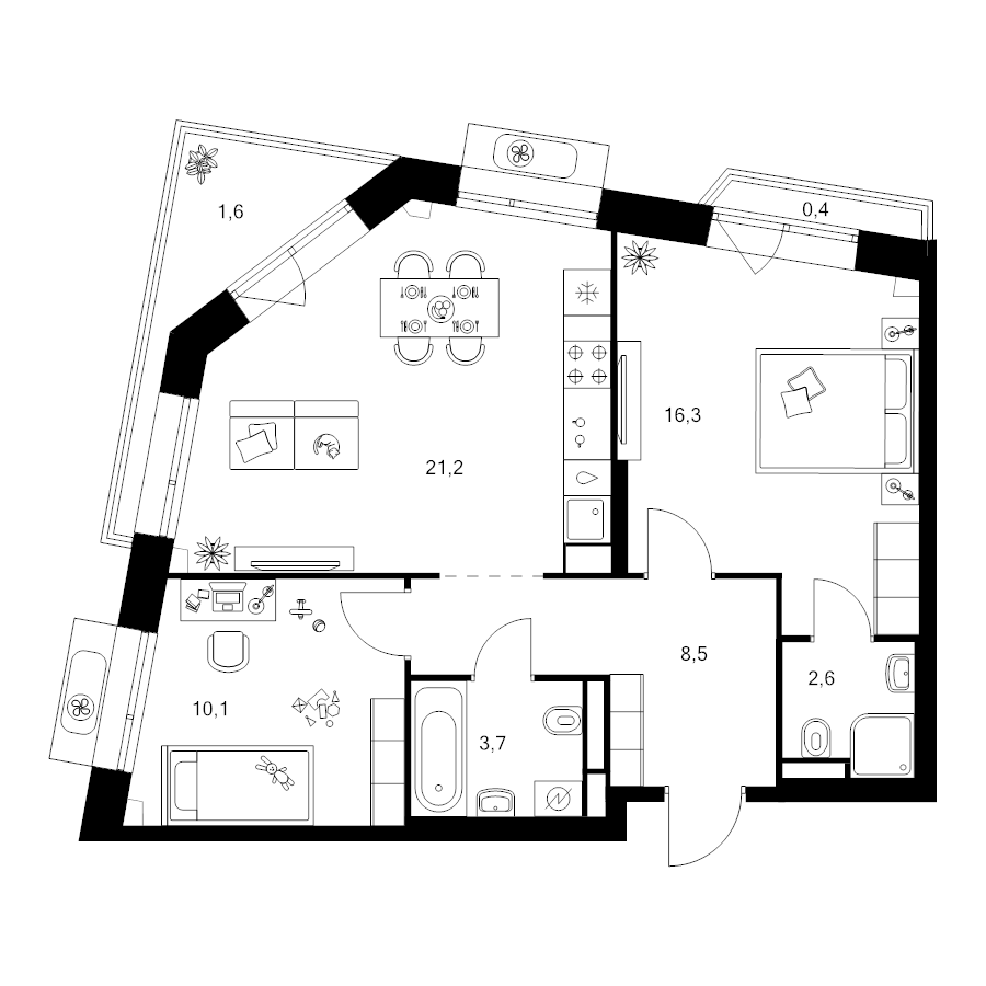 3 ккв (Евро) 64,4 м²