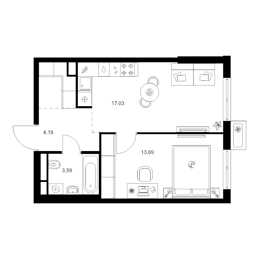 2 ккв (Евро) 41 м²