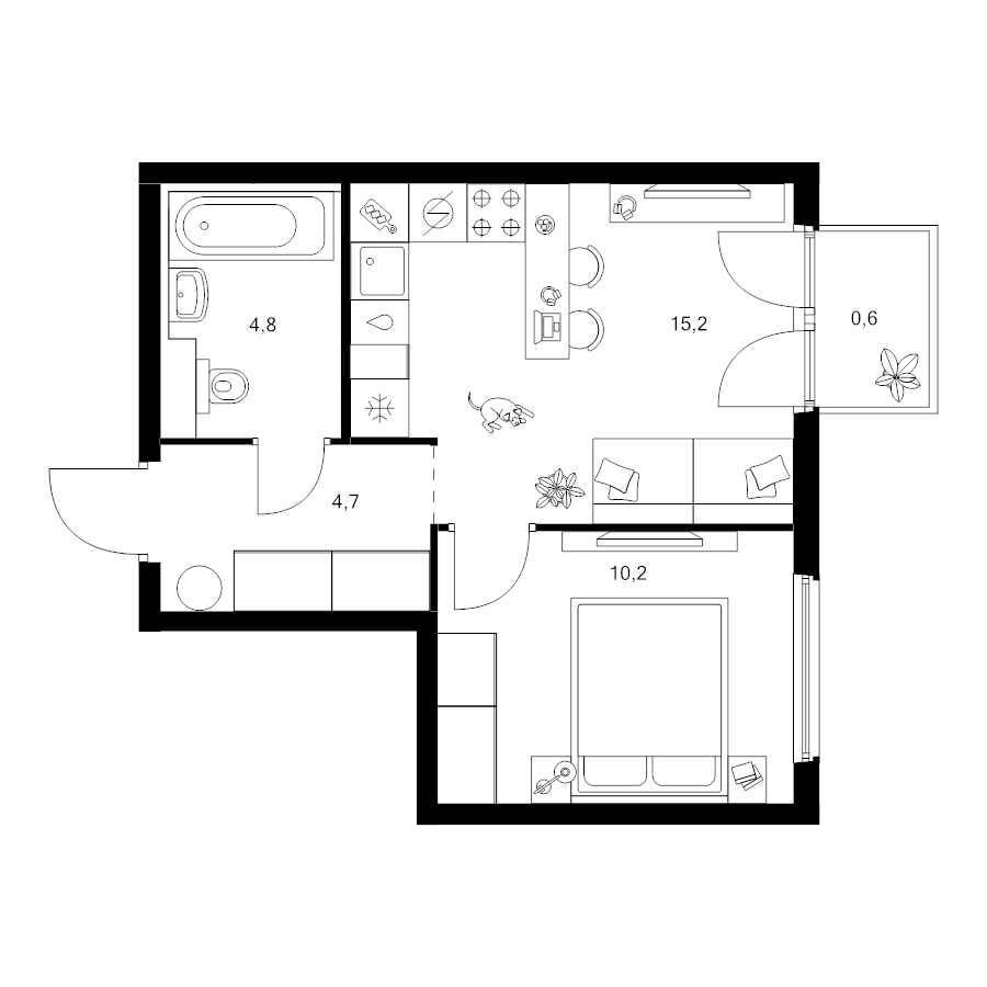 2 ккв (Евро) 35,5 м²