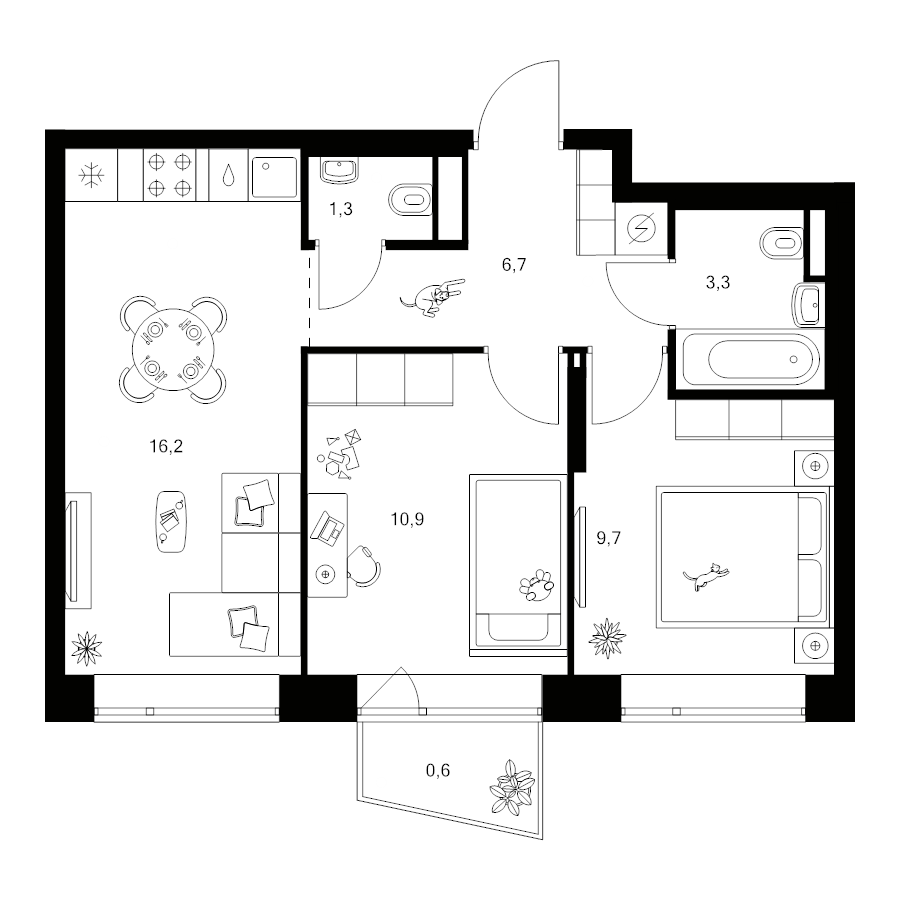 3 ккв (Евро) 48,7 м²