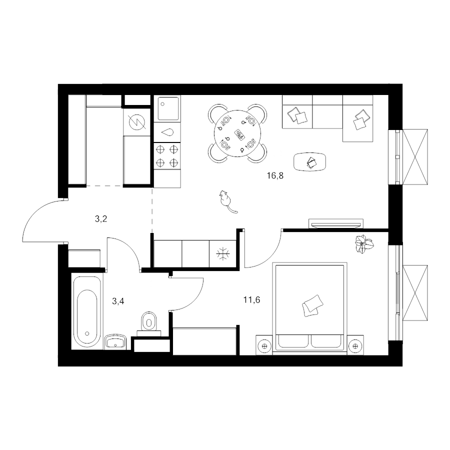 2 ккв (Евро) 38,4 м²