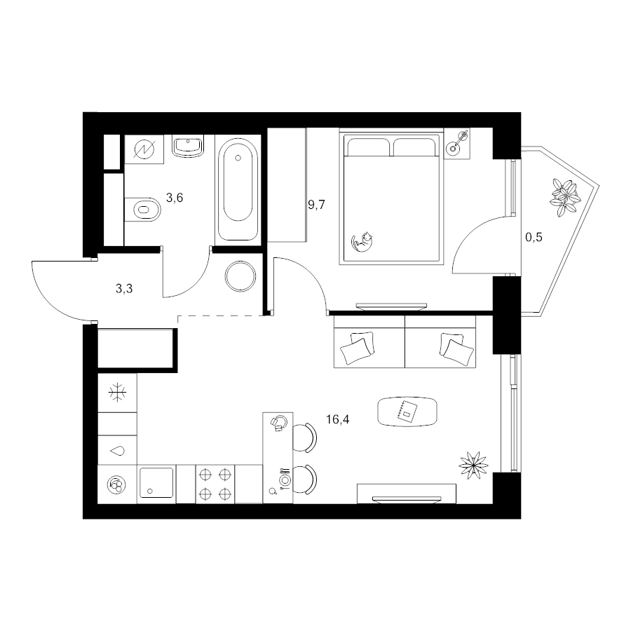 2 ккв (Евро) 33,5 м²