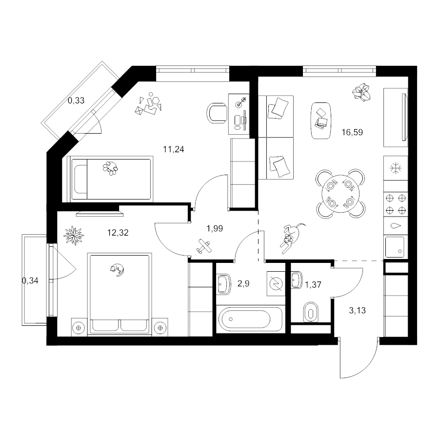 3 ккв (Евро) 50,2 м²