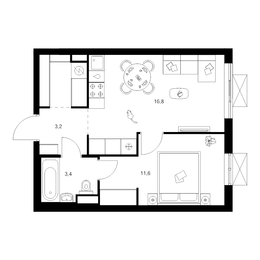 2 ккв (Евро) 38,4 м²