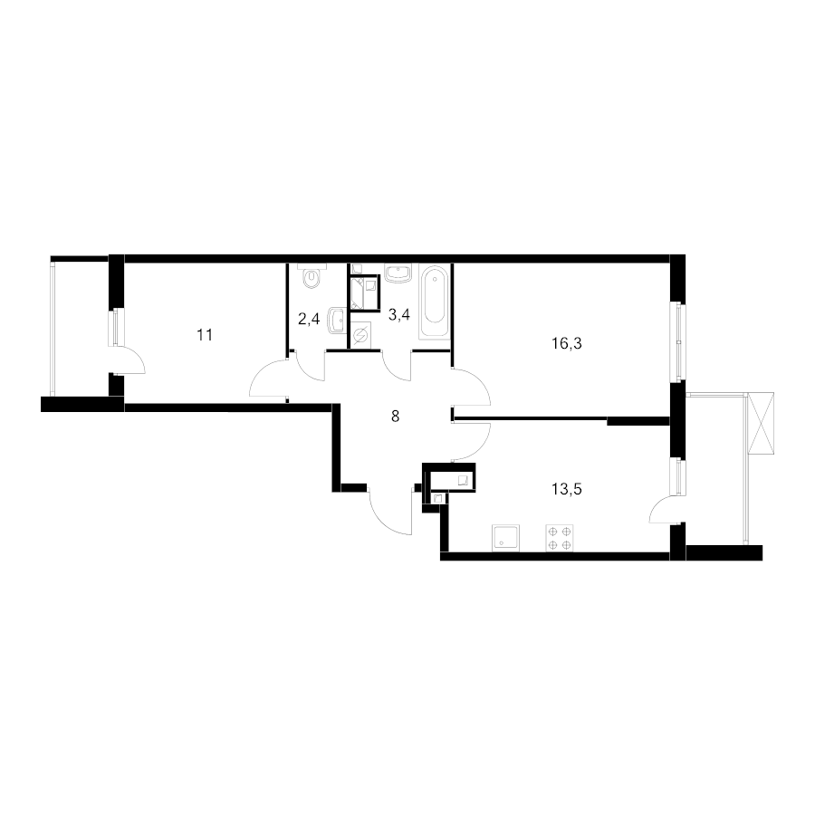 2 ккв 58,6 м²