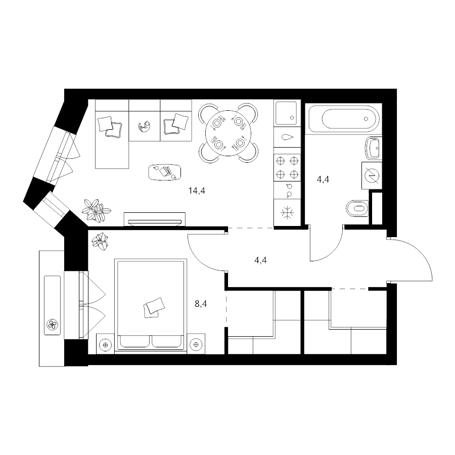 1 ккв 36,5 м²