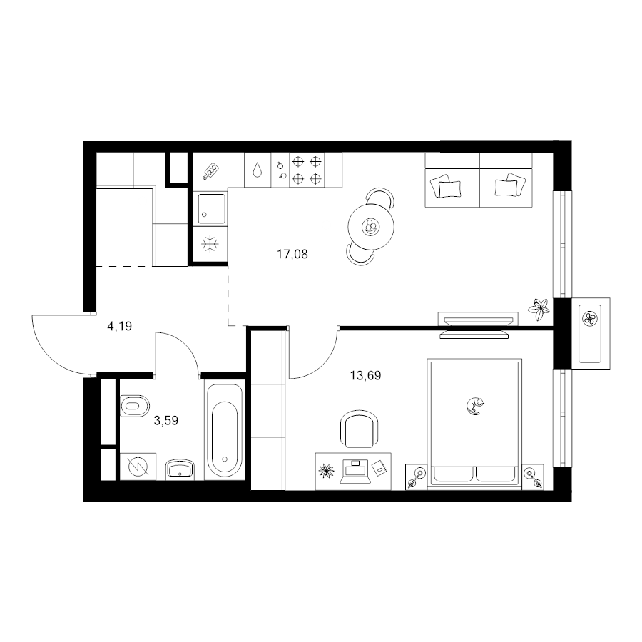 2 ккв (Евро) 41,1 м²
