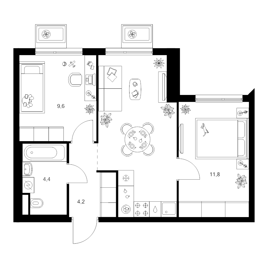 3 ккв (Евро) 46,4 м²