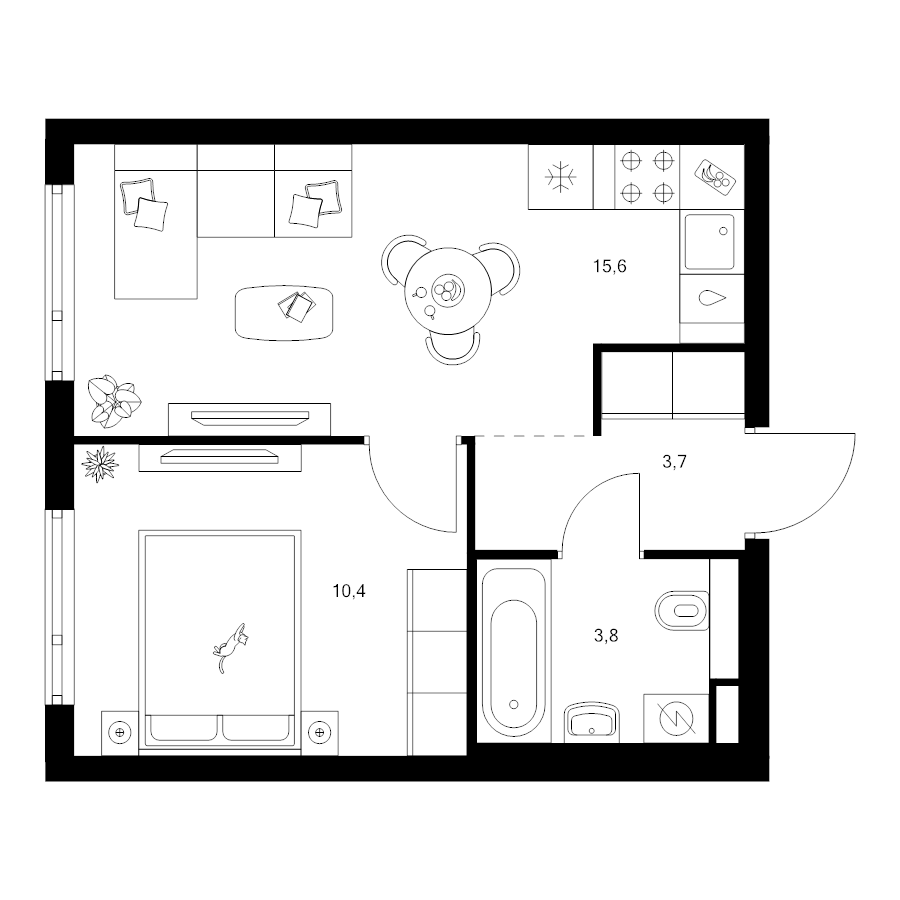 2 ккв (Евро) 33,5 м²