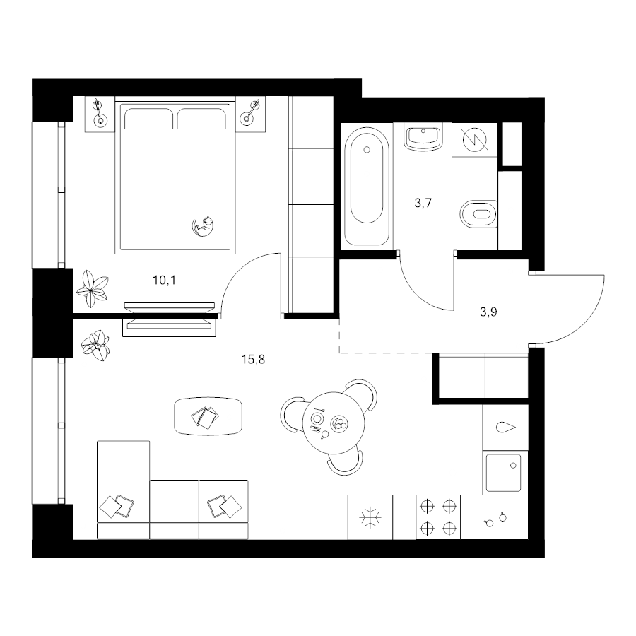 2 ккв (Евро) 34 м²