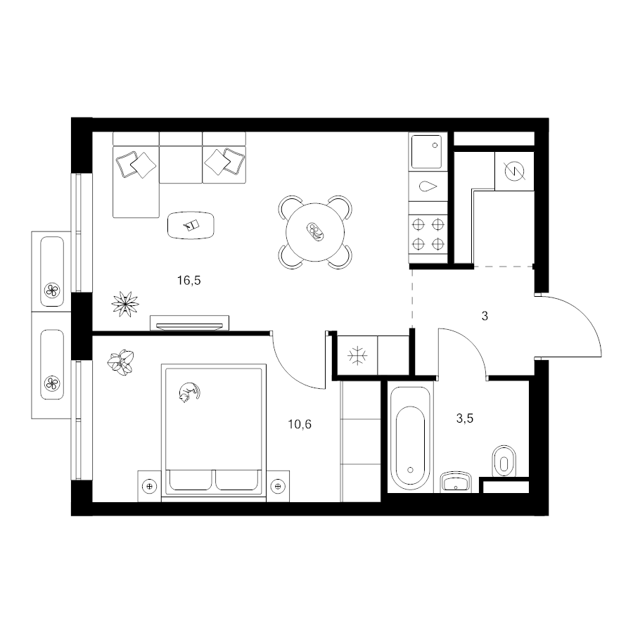 2 ккв (Евро) 35,7 м²