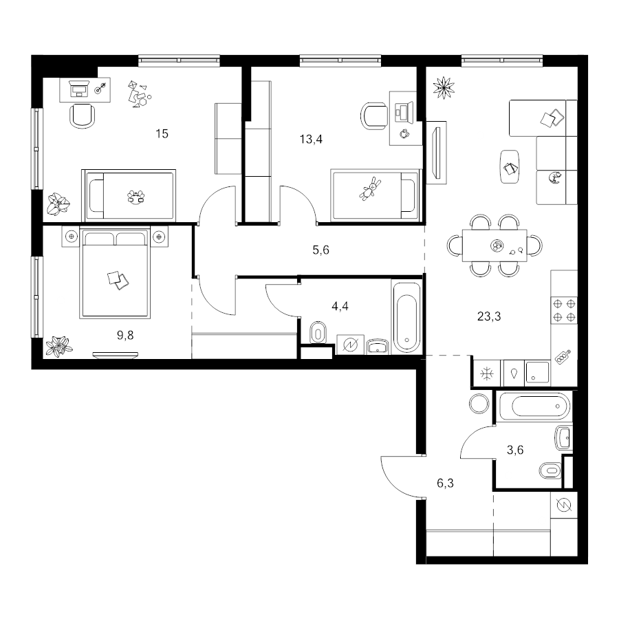4 ккв (Евро) 88,3 м²