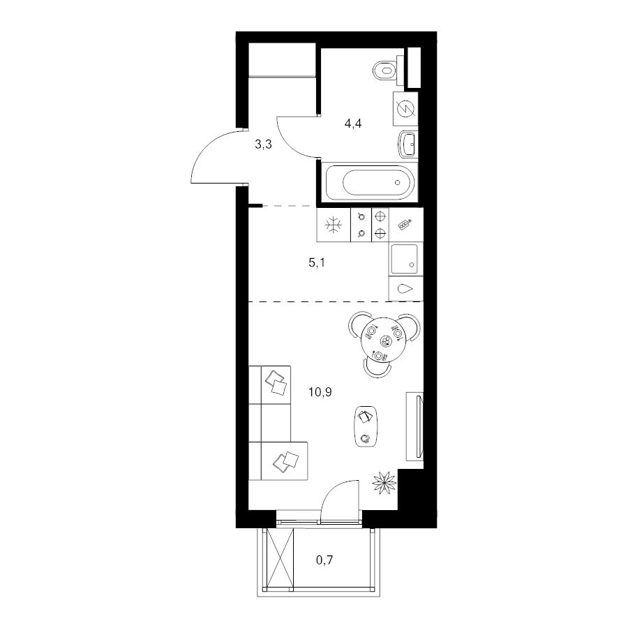 Студия 24,4 м²