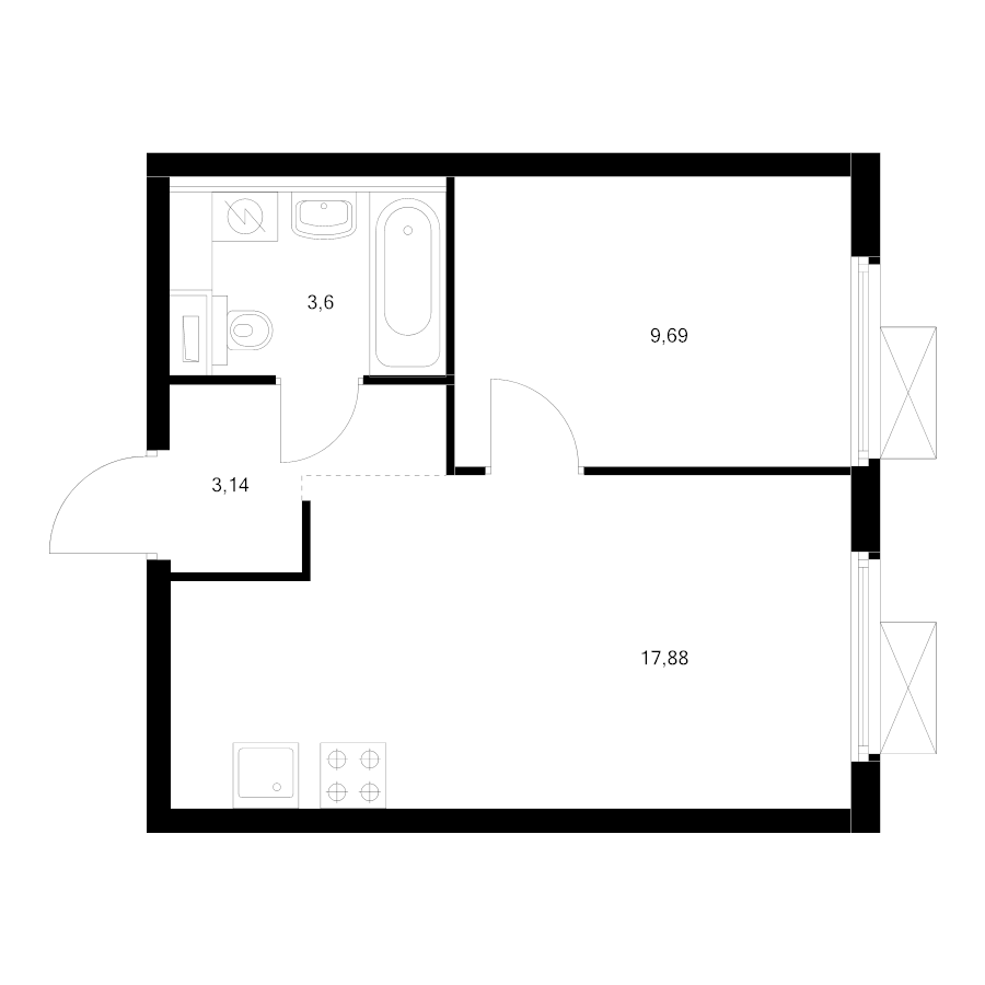 2 ккв (Евро) 33,4 м²