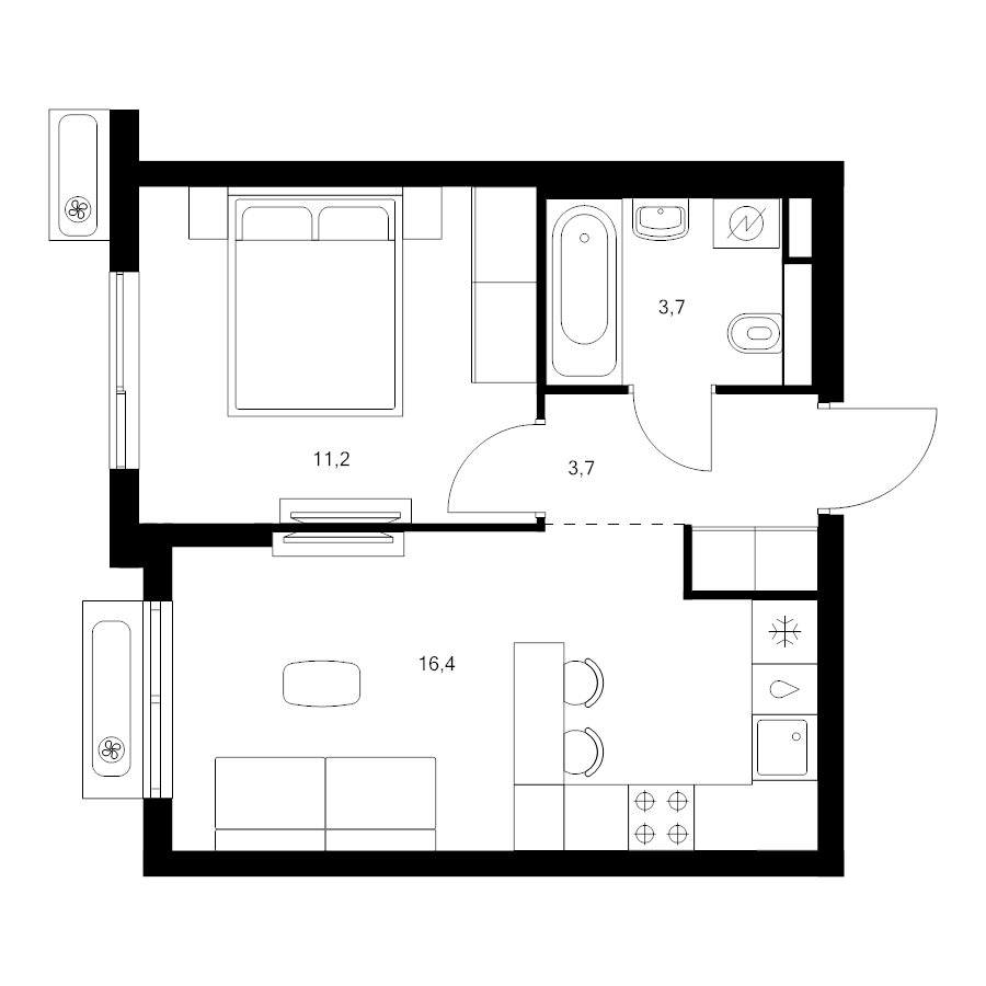 2 ккв (Евро) 35 м²