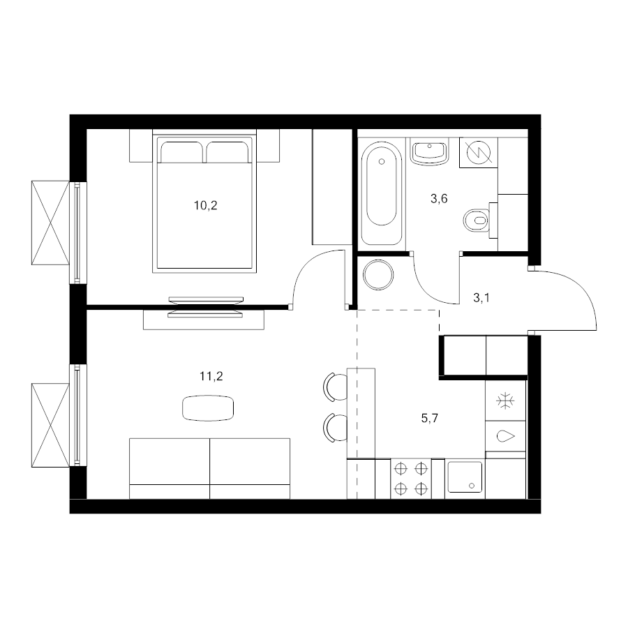 2 ккв (Евро) 33,8 м²
