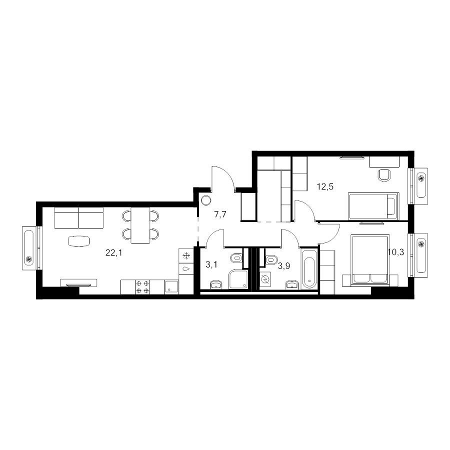 3 ккв (Евро) 63,3 м²