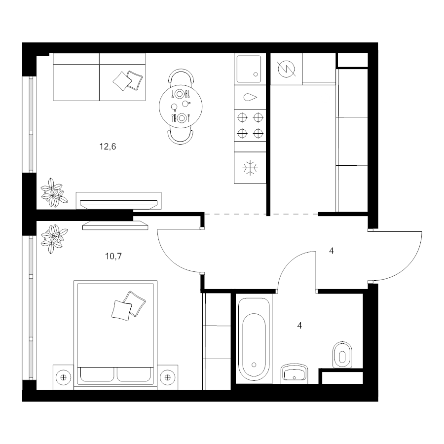 1 ккв 36,5 м²