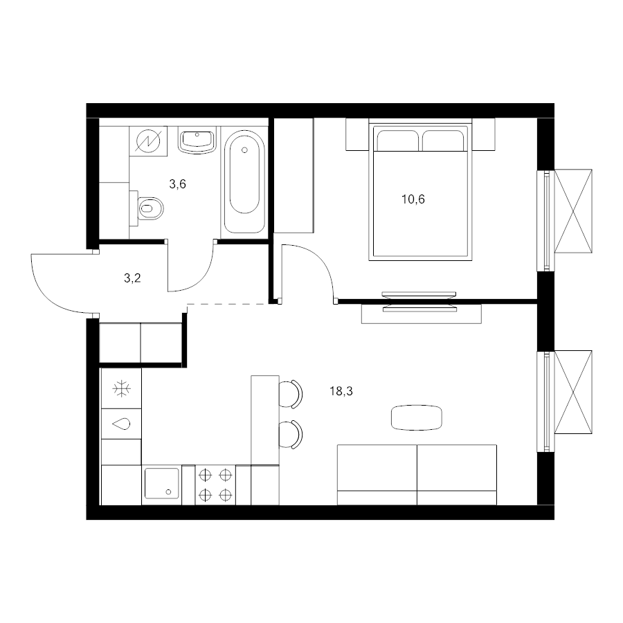 2 ккв (Евро) 35,7 м²