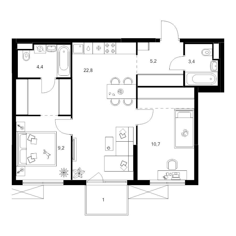 3 ккв (Евро) 65 м²