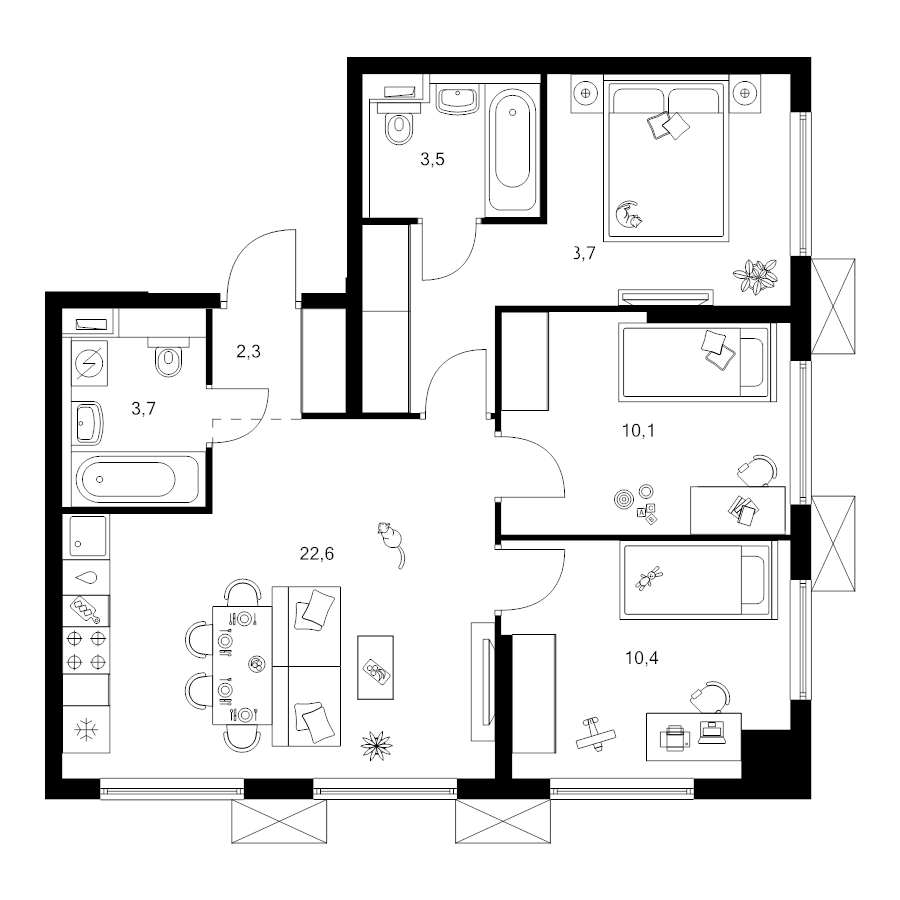 4 ккв (Евро) 66,3 м²