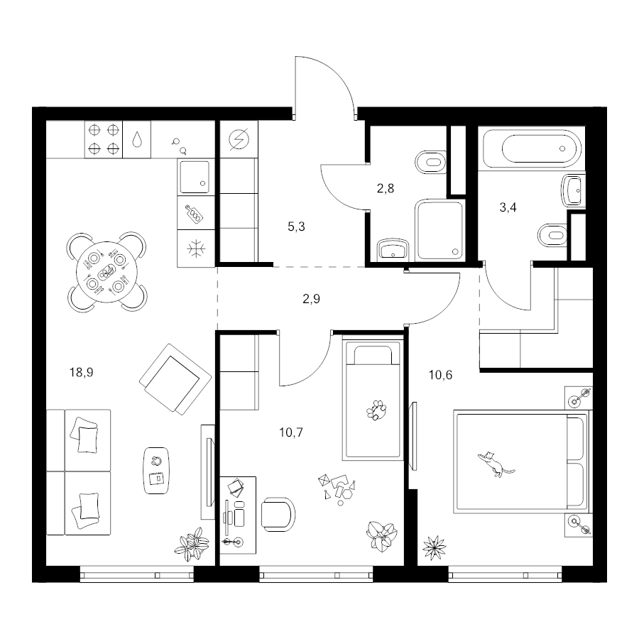 3 ккв (Евро) 57,5 м²