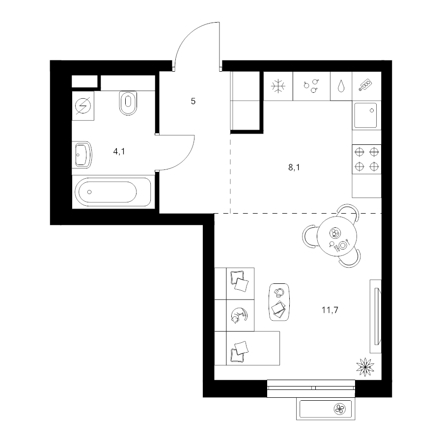 Студия 28,9 м²