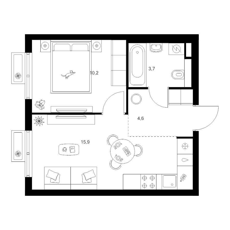2 ккв (Евро) 34,4 м²