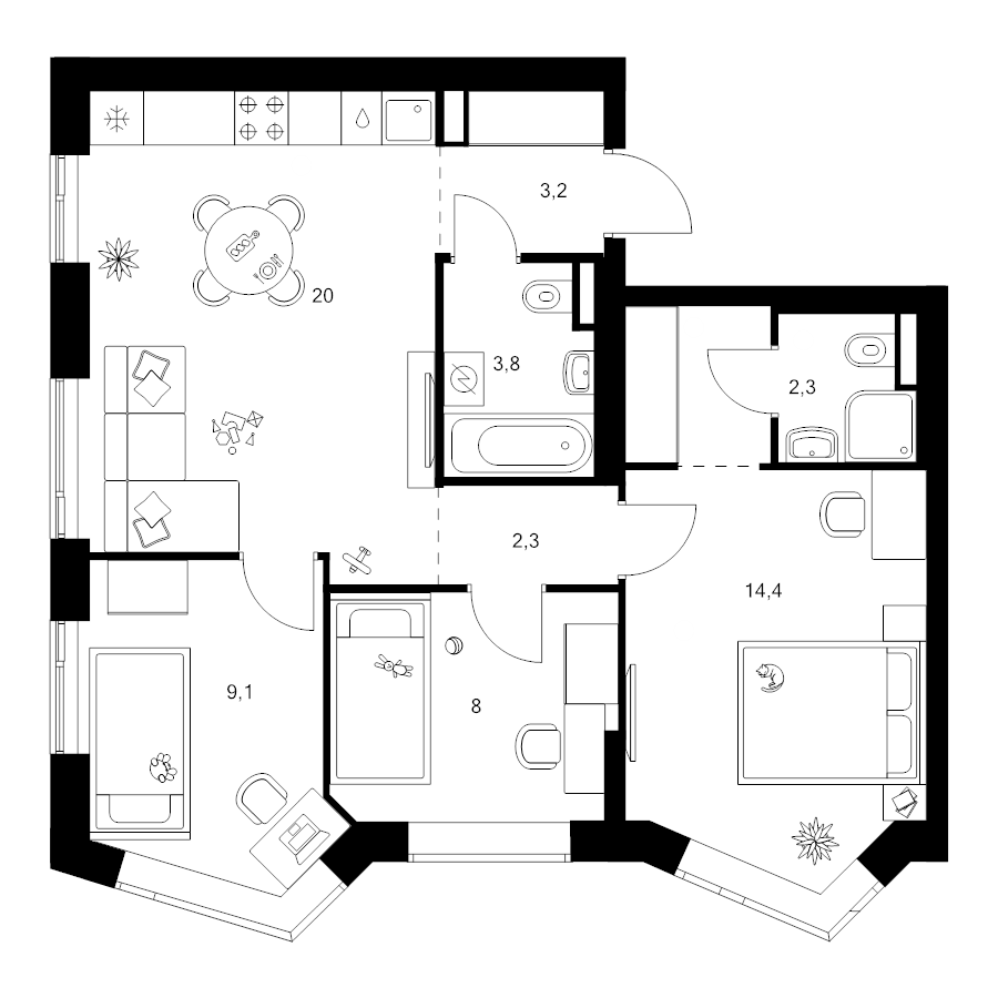 4 ккв (Евро) 65,9 м²