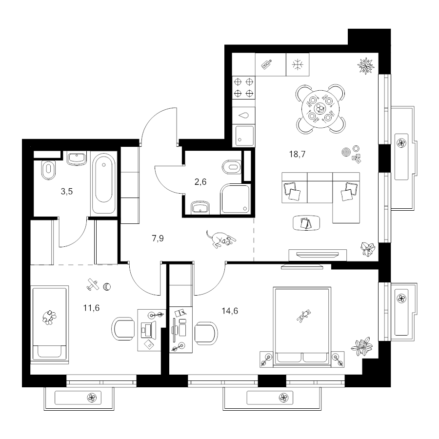 3 ккв (Евро) 58,9 м²