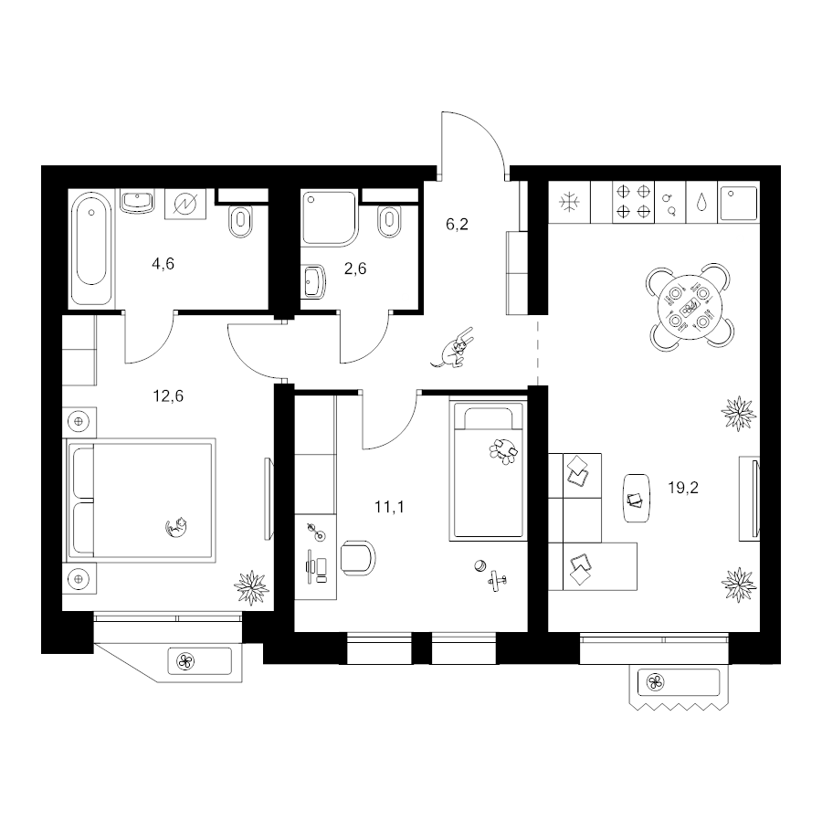 3 ккв (Евро) 56,3 м²