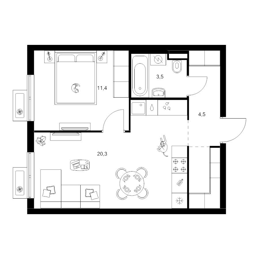 2 ккв (Евро) 42,5 м²