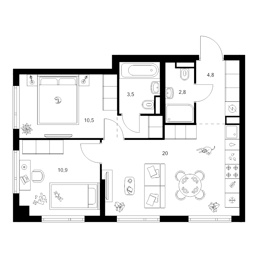3 ккв (Евро) 54,3 м²