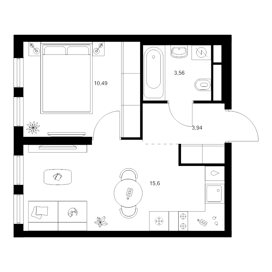 2 ккв (Евро) 33,6 м²