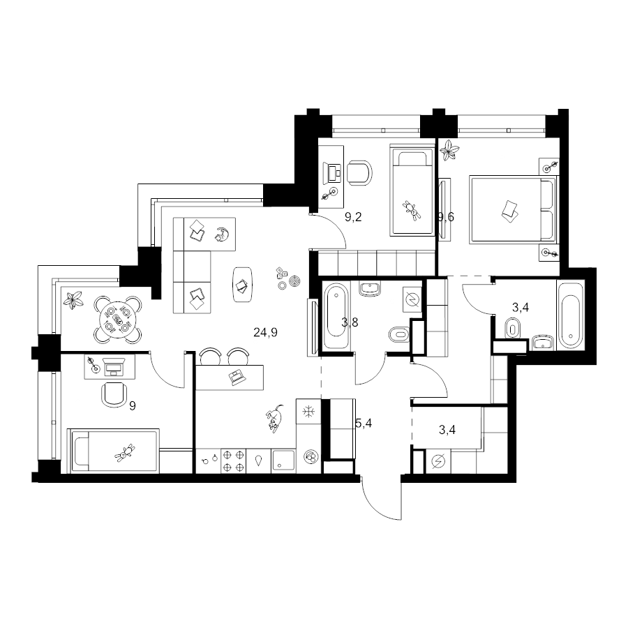 4 ккв (Евро) 74,2 м²