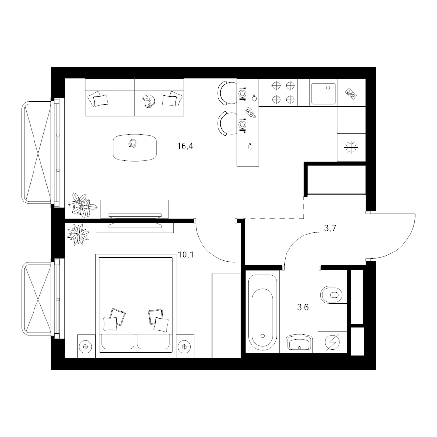 2 ккв (Евро) 33,8 м²