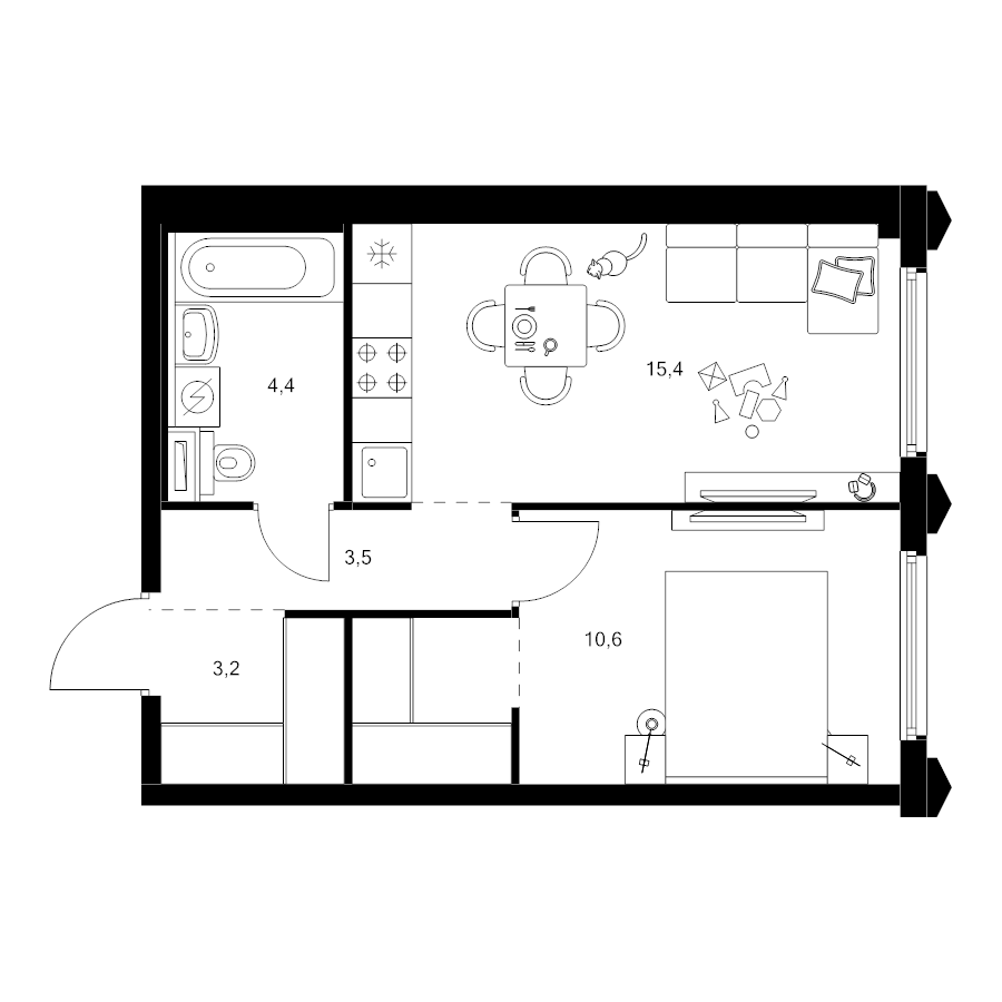 2 ккв (Евро) 39,8 м²