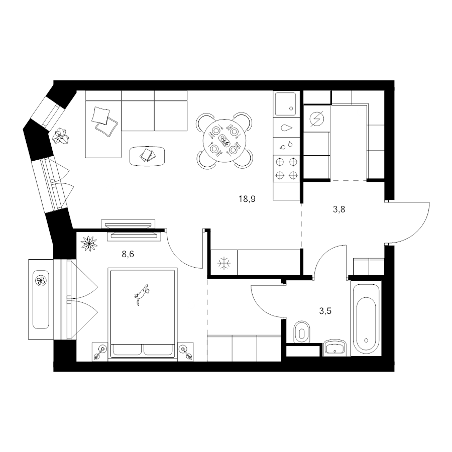 2 ккв (Евро) 41,2 м²