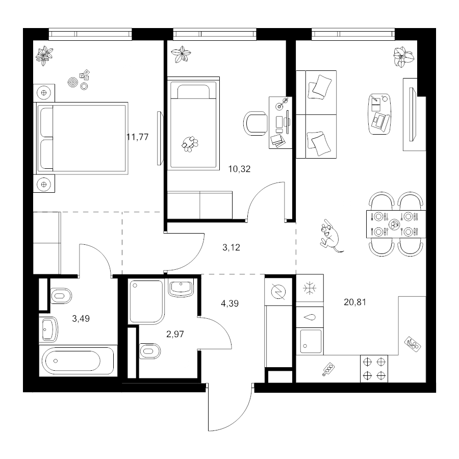 3 ккв (Евро) 59,5 м²