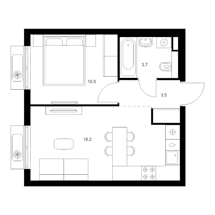 2 ккв (Евро) 35,9 м²