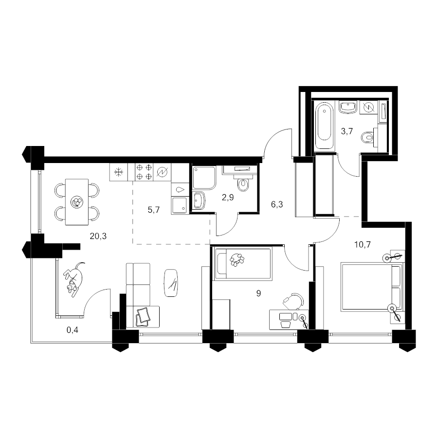 3 ккв (Евро) 62 м²