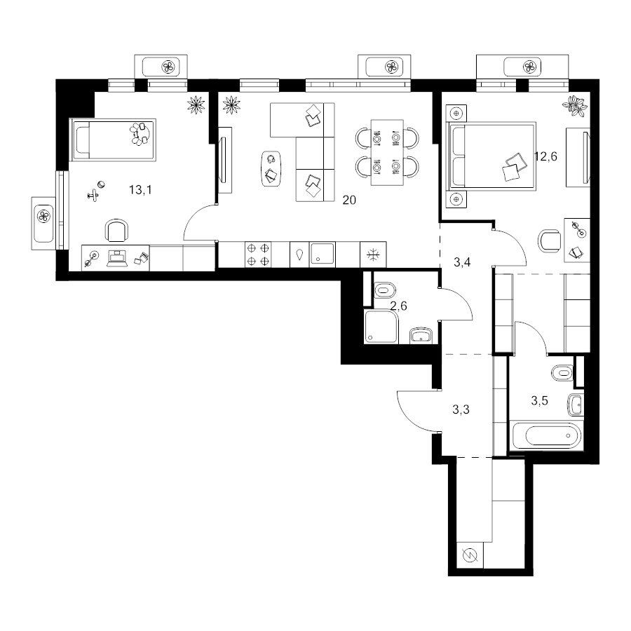 3 ккв (Евро) 66,3 м²