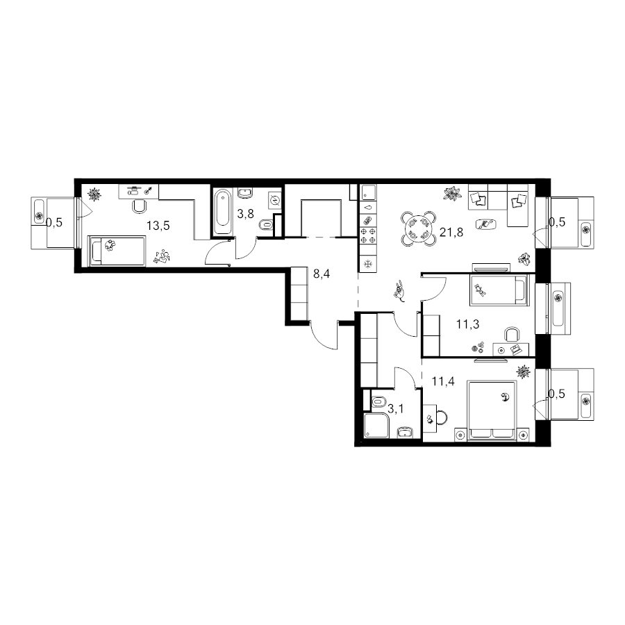 4 ккв (Евро) 84,8 м²