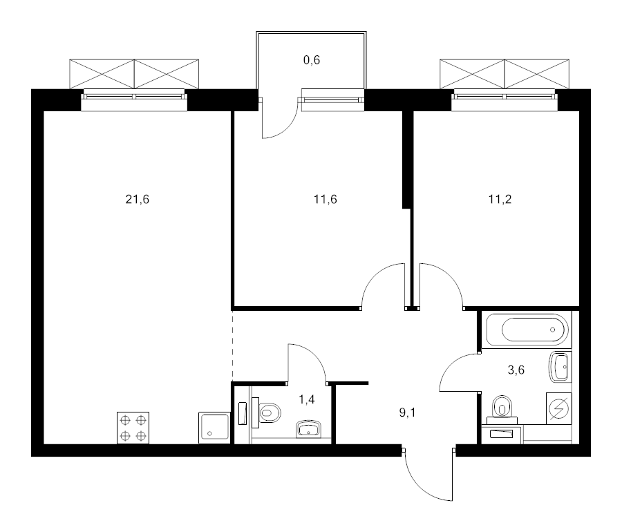 3 ккв (Евро) 58,4 м²