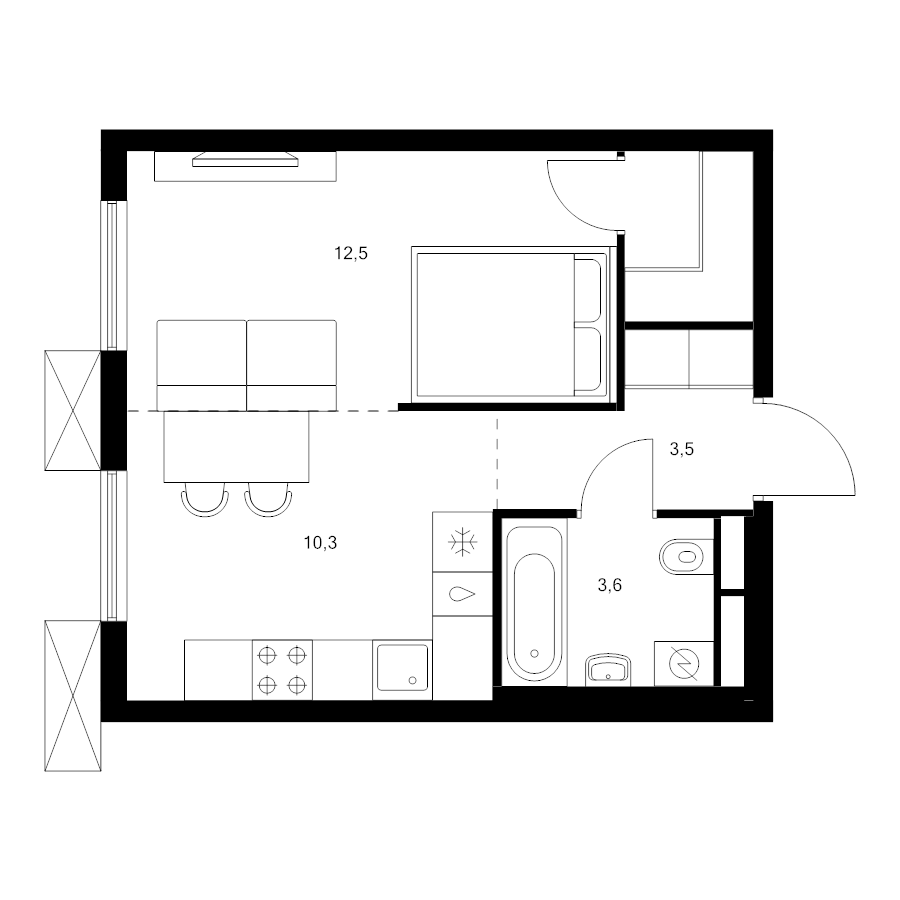 Студия 32 м²
