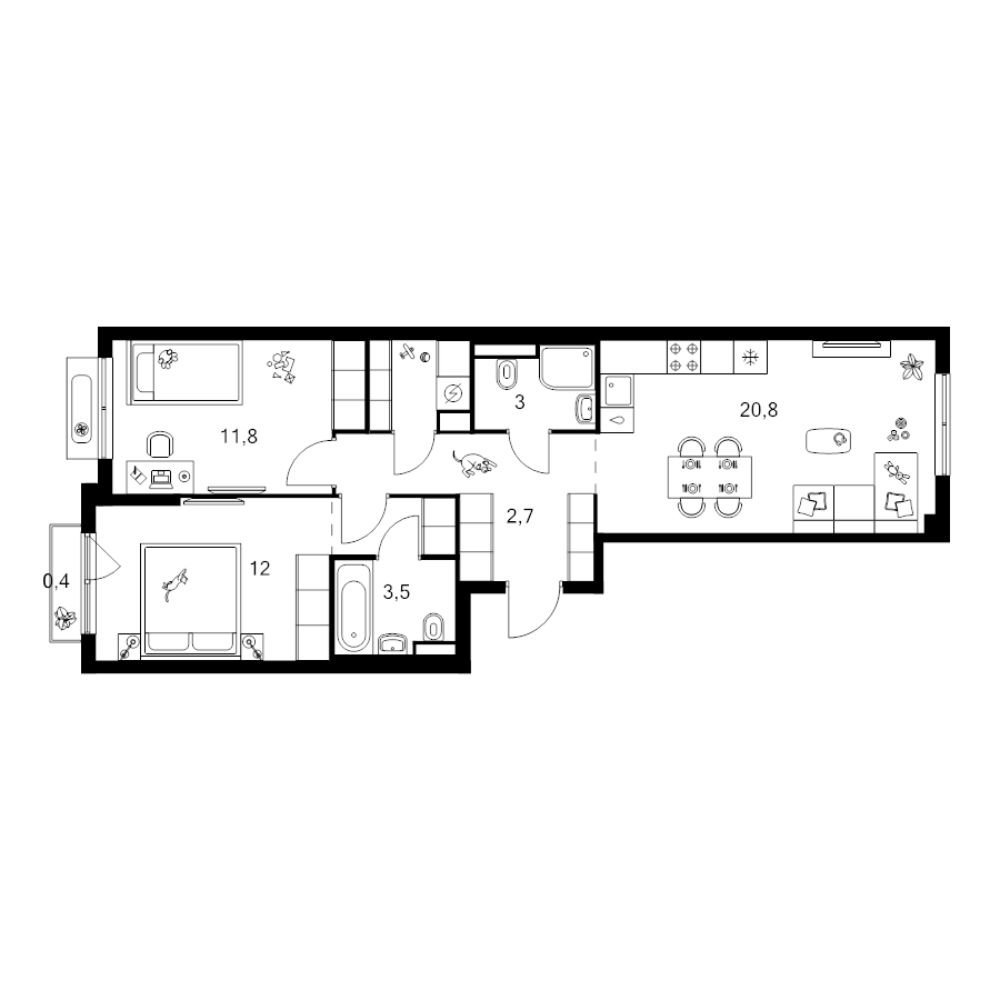 3 ккв (Евро) 65,1 м²