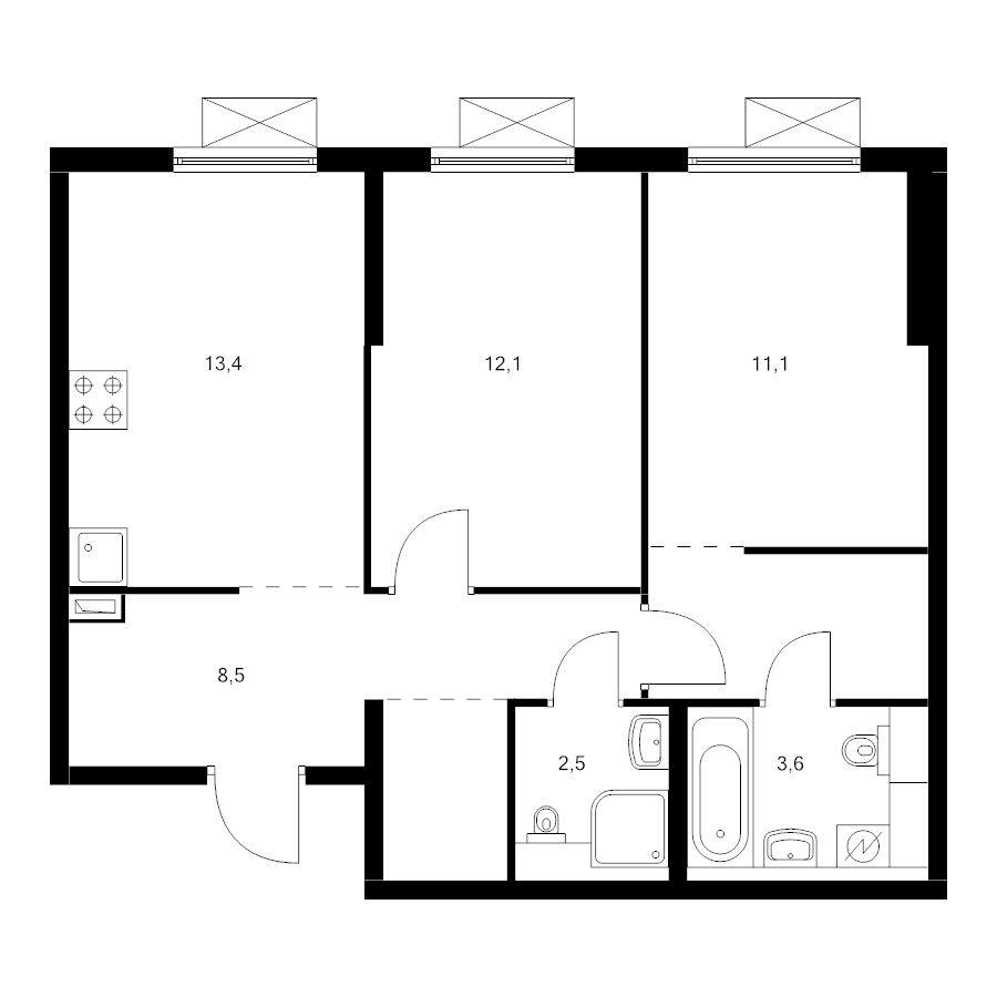 2 ккв 57,2 м²